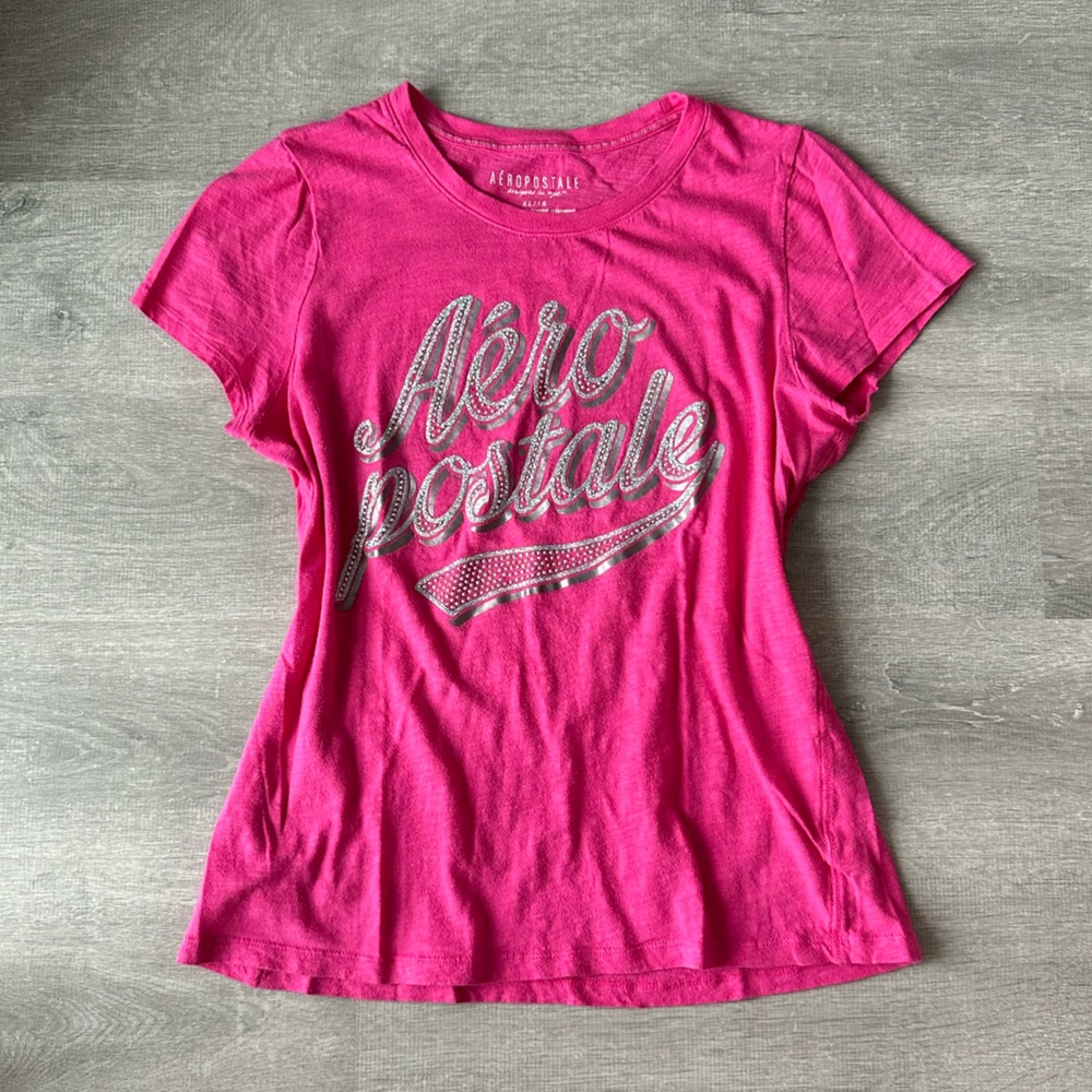 Y2K 2000s Aeropostale Pink Rhinestone Graphic Tee